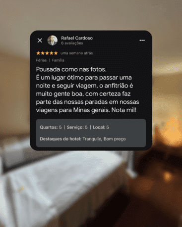 avaliação do google sobre a estadia da pousada naturaleza